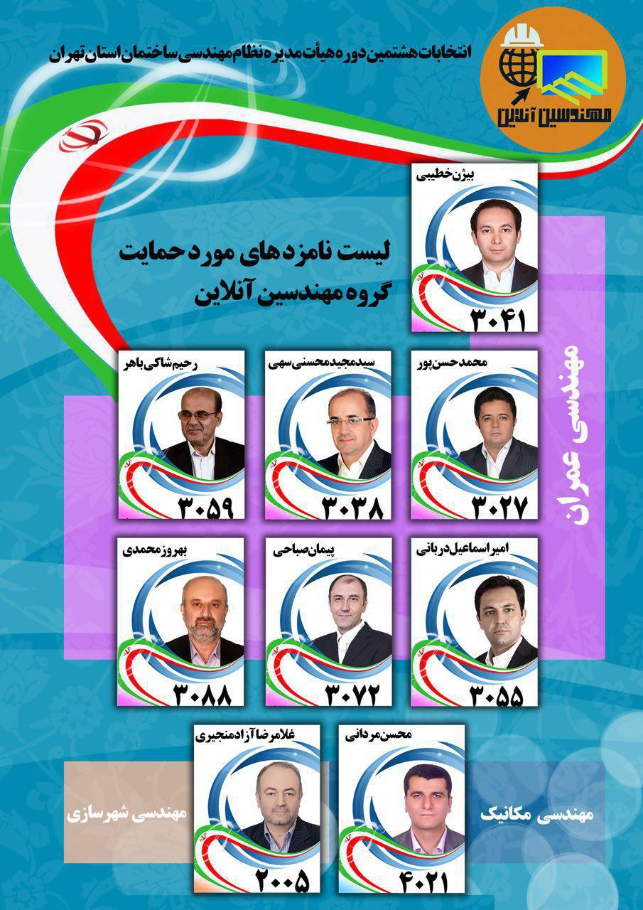 کاندیداهای دوره هشتم انتخابات هیات مدیره سازمان نظام مهندسی ساختمان استان تهران